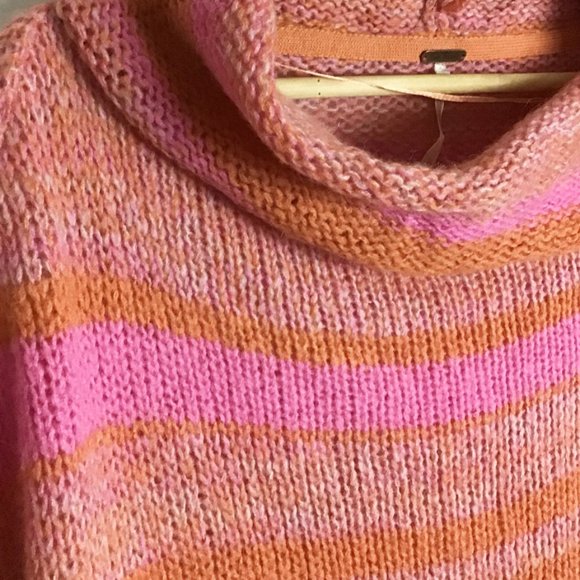 Free People Orange Candy Stripe Cowl Neck Sweater Tunic / Dress - Picture 9 of 16